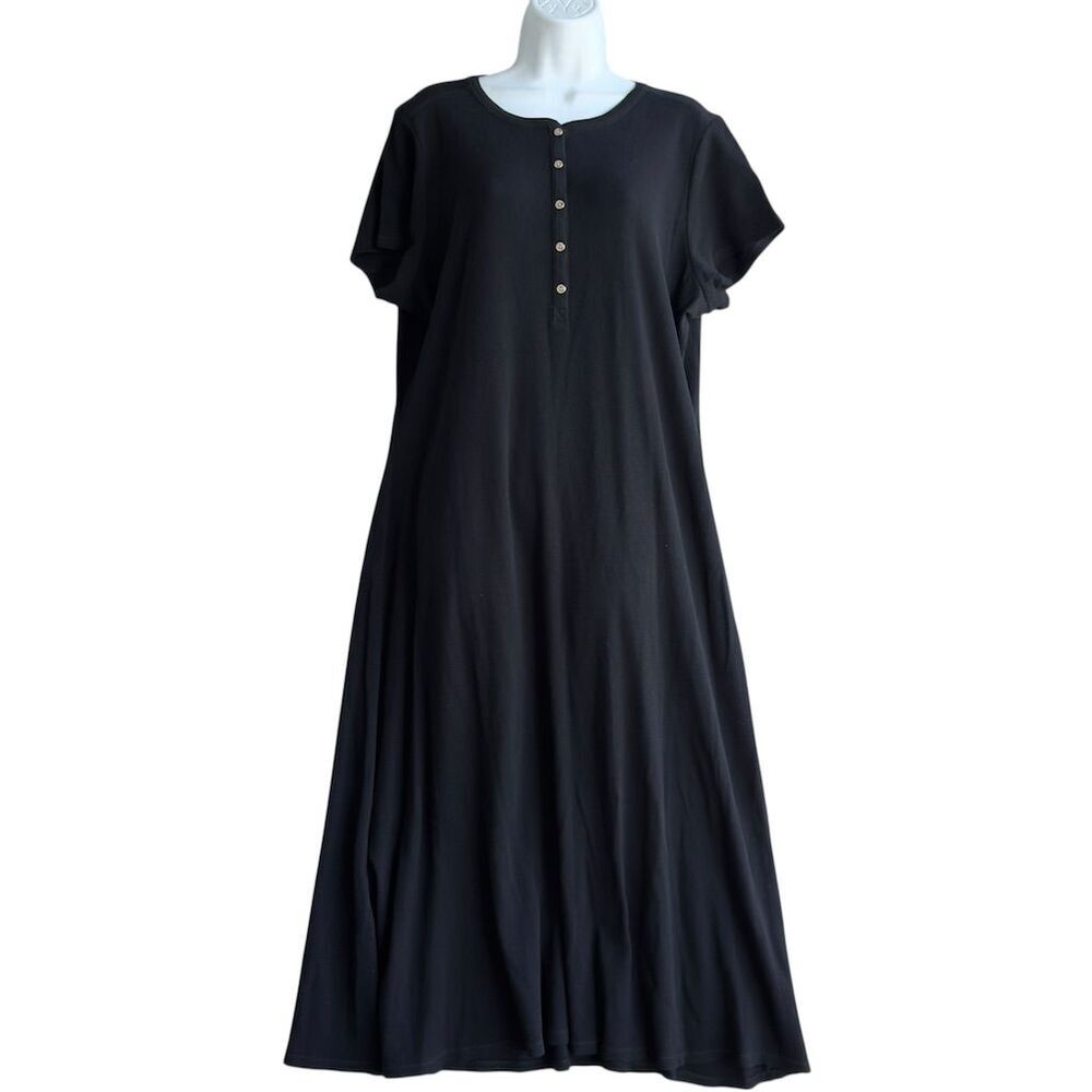 Lauren Ralph Lauren Thermal Maxi Dress Women's 2X Black Short Sleeve Casual